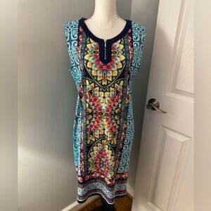 Raffaella Sheath style sleeveless Dress tourqoise/white/black 100% cotton S - XL